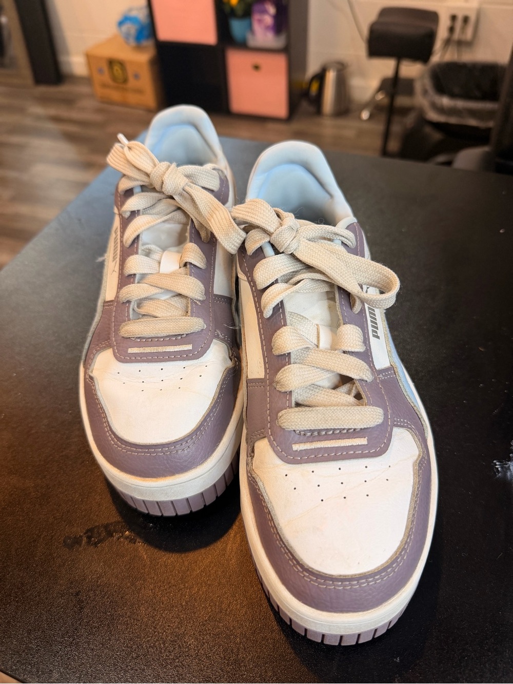 Puma Kids Low-Top Sneakers in Cream and Lavender